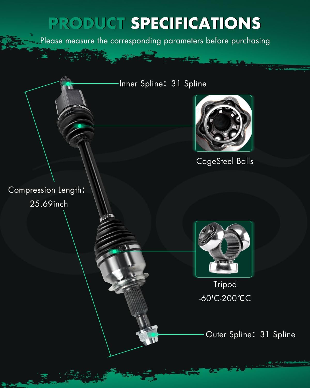 SCITOO Front Left Drive Side CV Axle Shaft Assembly fit for Mazda 6 2.5L,for CX-5 2.0L 2.5L FTB12560XA,NCV47032,668228,66-8228