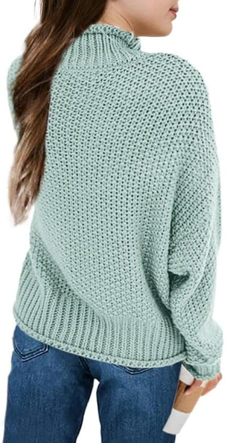 Imily Bela Girls Turtleneck Sweaters Kids Batwing Sleeve Knit Clothes Chunky Pullover Jumper - Image 2