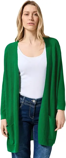 Damen Offener Feinstrick Cardigan mit Kragen - Lässige Strickjacke