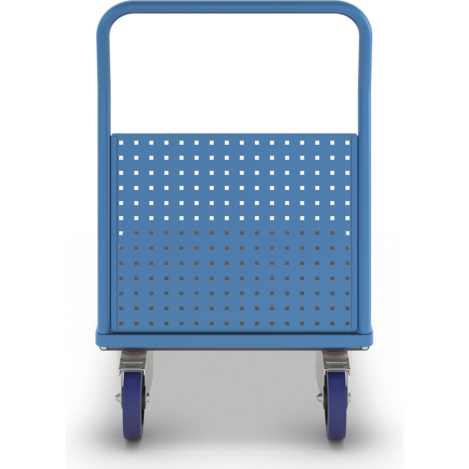 eurokraft pro | Plattformwagen | Mit 1 hohen Lochblechwand, LxB 1050 x 700 mm, Vollelastik