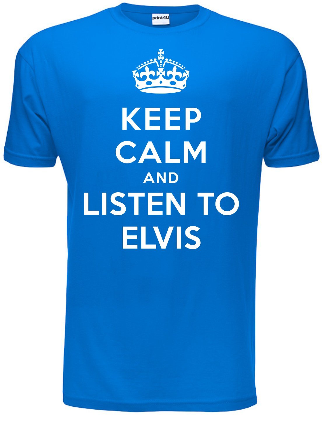 Print4u Men's Blue Keep Calm Listen To Elvis Music Fan Gift T-Shirt Medium