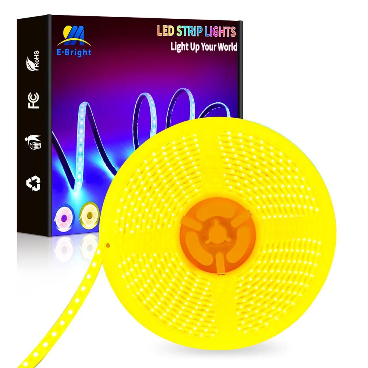 YM E-Bright Yellow Led Strip Lights Flexible Waterproof 5M /16.4Ft 600SMD with 12V 5A Power Supply for TV Under Cabinet Bedroom Party Stage Holiday Garden Indoor Outdoor Decoration