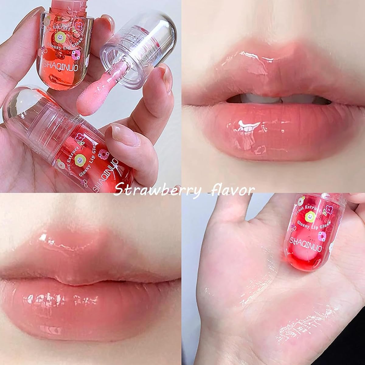 Pakivs 4Pcs Big Brush Head Lip Oil Set,Fruit Flavoured Lip Glow Oil Ultra-Hydrating Nourishing Lip Gloss,Smooth Glossy Finish,Non-Sticky Lip Gloss for Dry & Damaged Lips - Image 3