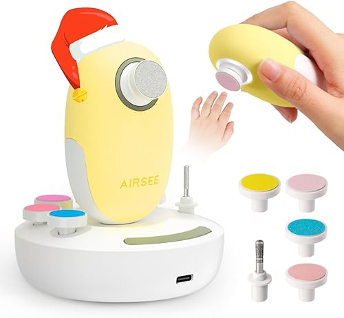 AIRSEE Cortadora de uñas eléctrica para bebés con luz LED, cortaúñas para recién nacidos, lima de uñas eléctrica segura y fácil, juego de cuidado