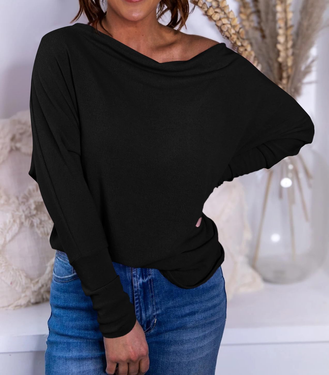 Okiwam Women's Fall Tops Cowl Neck Long Batwing Sleeve Shirts Oversized Tunic Dressy Casual Blouses 2026 Fashion Clothes - Image 4