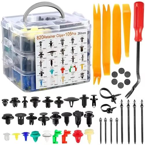 Complete Varieties 820 Pcs Car Trim Removal Tool Kit Retainer Clips + 105 Fasteners Set with Storage Box 26 Sizes Auto Push Pin Rivets Remover for Ford GM Toyota Honda Chrysler BMW Benz Nissan Subaru