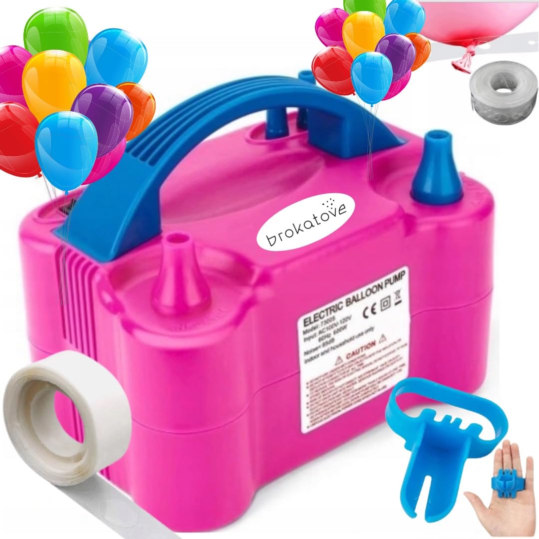 Pompka elektryczna do balonów 600 W Różowa | 600W mocny silnik, balony lateksowe, podwójne dysze, szybkie pompowanie