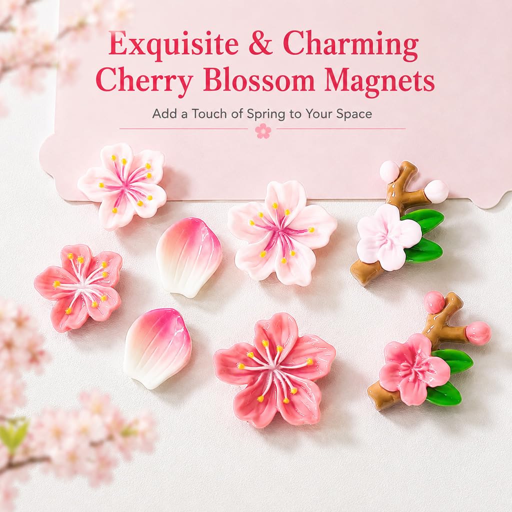 Pink Peach Blossom Fridge Magnets - Floral Decor -4