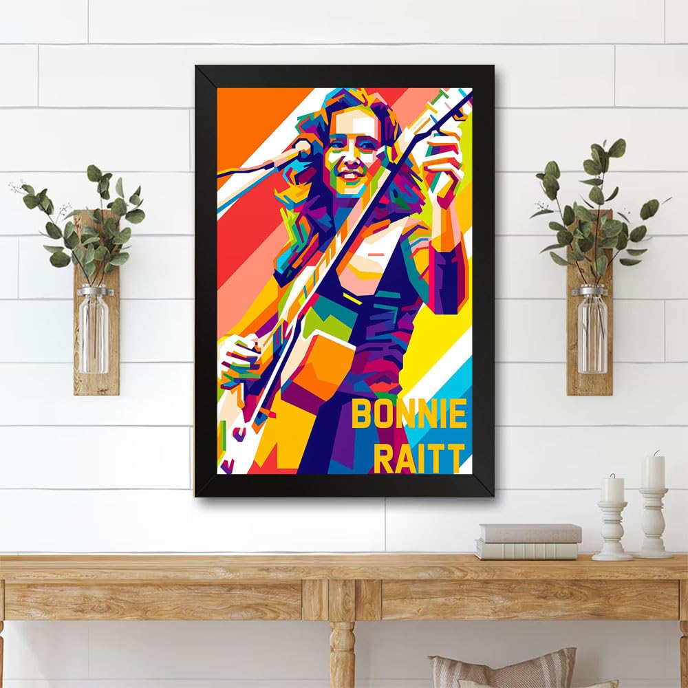 GADGETS WRAP Printed Photo Frame Matte Painting for Home Office Studio Living Room Decoration (11x14inch Black Framed) - Bonnie Raitt Pop Art Music
