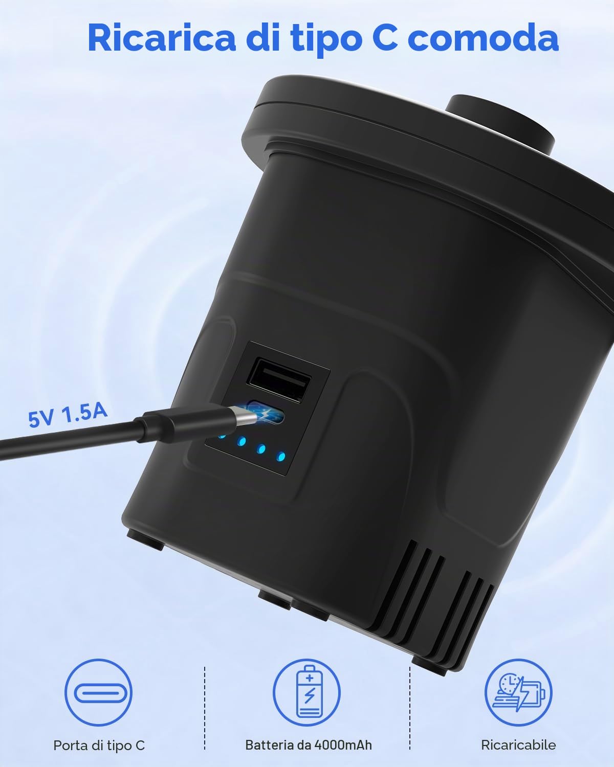 Dr.meter Pompa Elettrica, 6000mAh Pompa Elettrica per Materasso Gonfiabile può essere rapida per Gonfiare e Sgonfiare, Adatto per Materasso Gonfiabile, Materassino Campeggio, Piscina Gonfiabile
