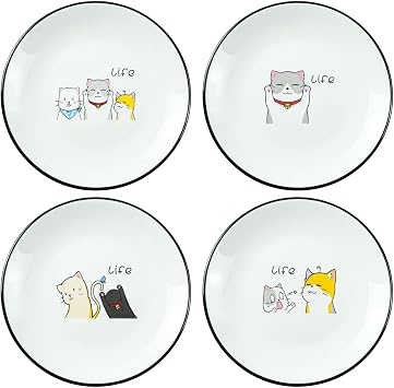 SOCOSY Cute Cartoon Cat Ceramic Seasoning Dishes Sauce Dish Sushi Dipping Bowl Appetizer Plates Tea Bag Holder Serving Dish for Kitchen, 6 Inch
