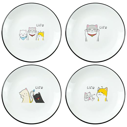 Cute Cartoon Cat Ceramic Seasoning Dishes Sauce Dish Sushi Dipping Bowl Appetizer Plates Tea Bag Holder Serving Dish for Kitchen, 6 Inch