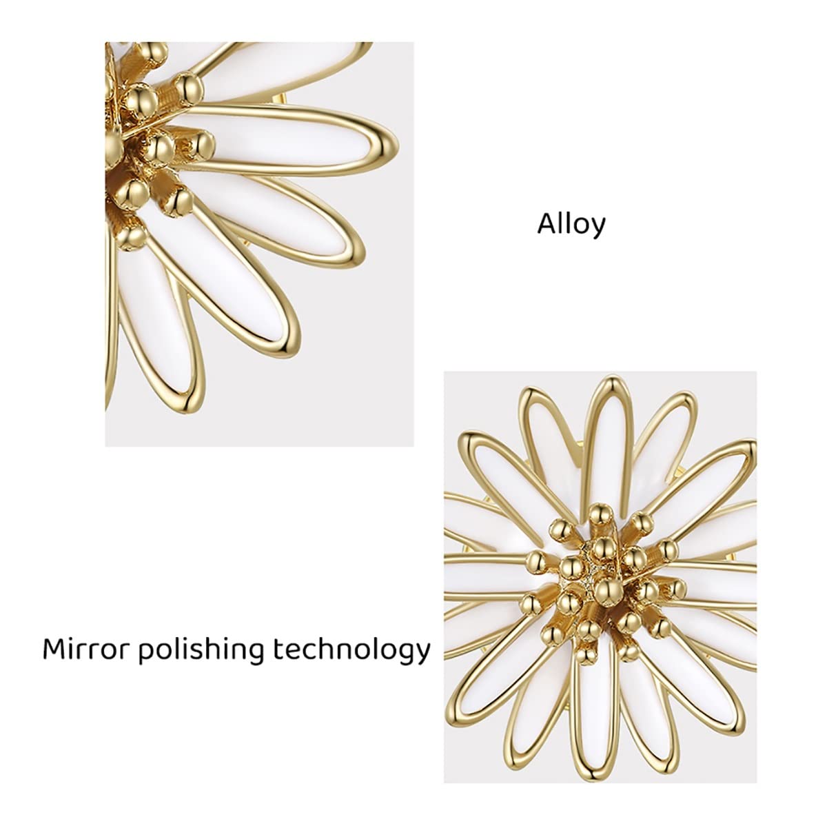ZXHStore Broches de Metal Lindos, Mini alfiler de la Solapa de la aleación de la Flor de la Margarita Blanca, la Insignia Floral for la Ropa y Las Bolsas, Tono Dorado