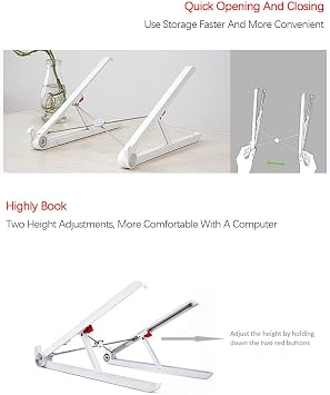 AKT Foldable Laptop Stand Lifting Portable Notebook PC Computer Cooling Base for Macbook Pro, White
