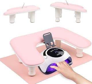 Arm Rest for Nails Tech with Nail Table Mat and Phone Holder,Adjustable Base U-shaped Manicure Nail Hand Rest Stand Pillow Cushion(Pink)