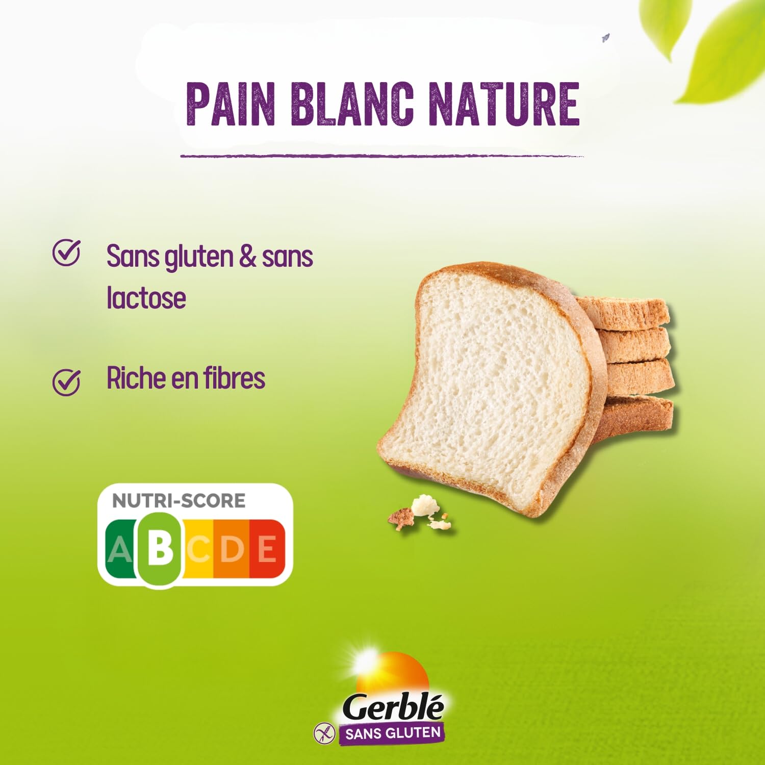 GERBLÉ SANS GLUTEN & SANS LACTOSE – Pain Blanc Moelleux & Tranché –Riche en Fibres – Sans Huile de Palme - Lot de 12 x 200g