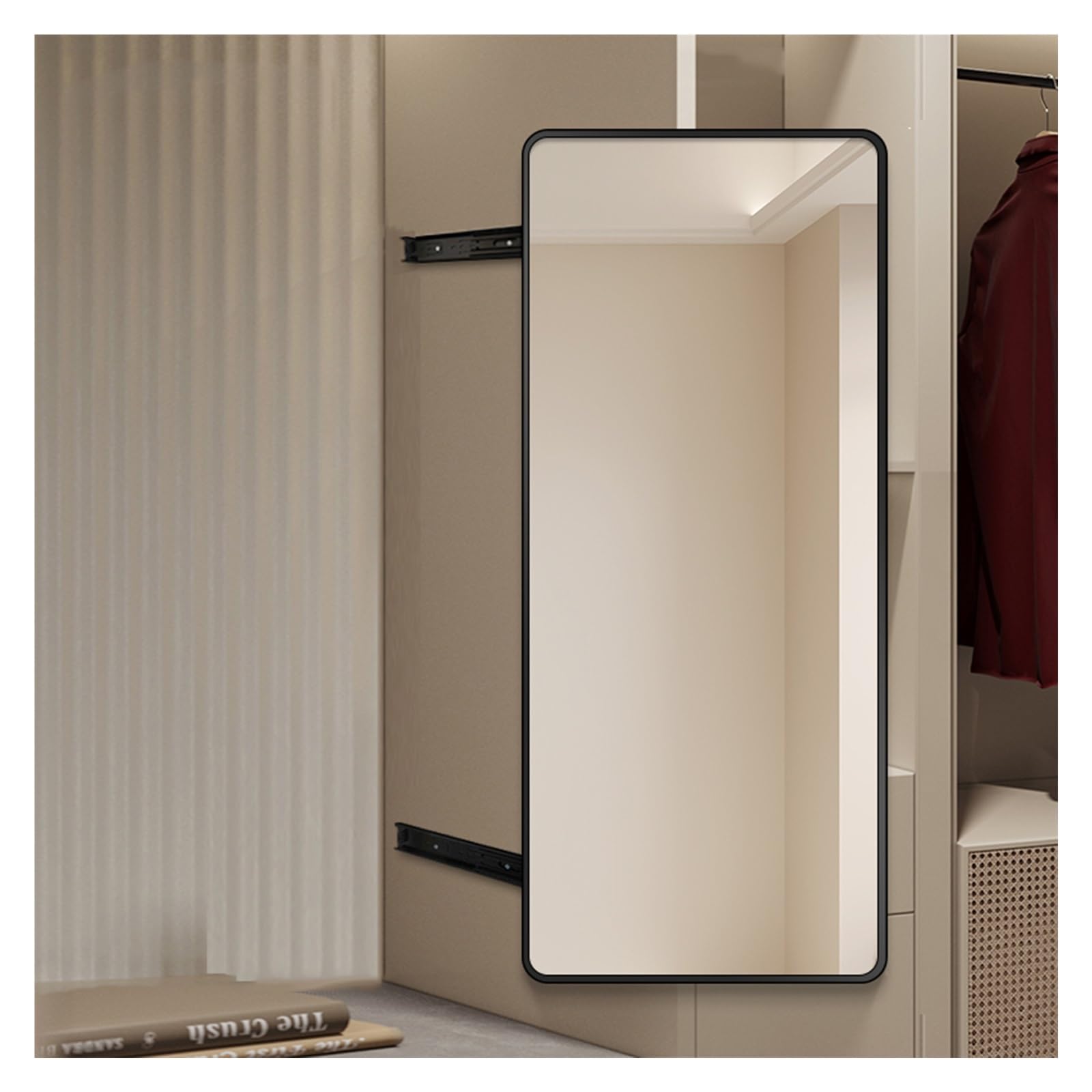 NOIRDA Folding Full-length Mirror For Wardrobe, Built-in Vanity Mirror, Invisible Dressing Mirror, Sliding Pull-out Mirror For Wardrobe Interior(Black,80x35cm/31.5x13.8in)