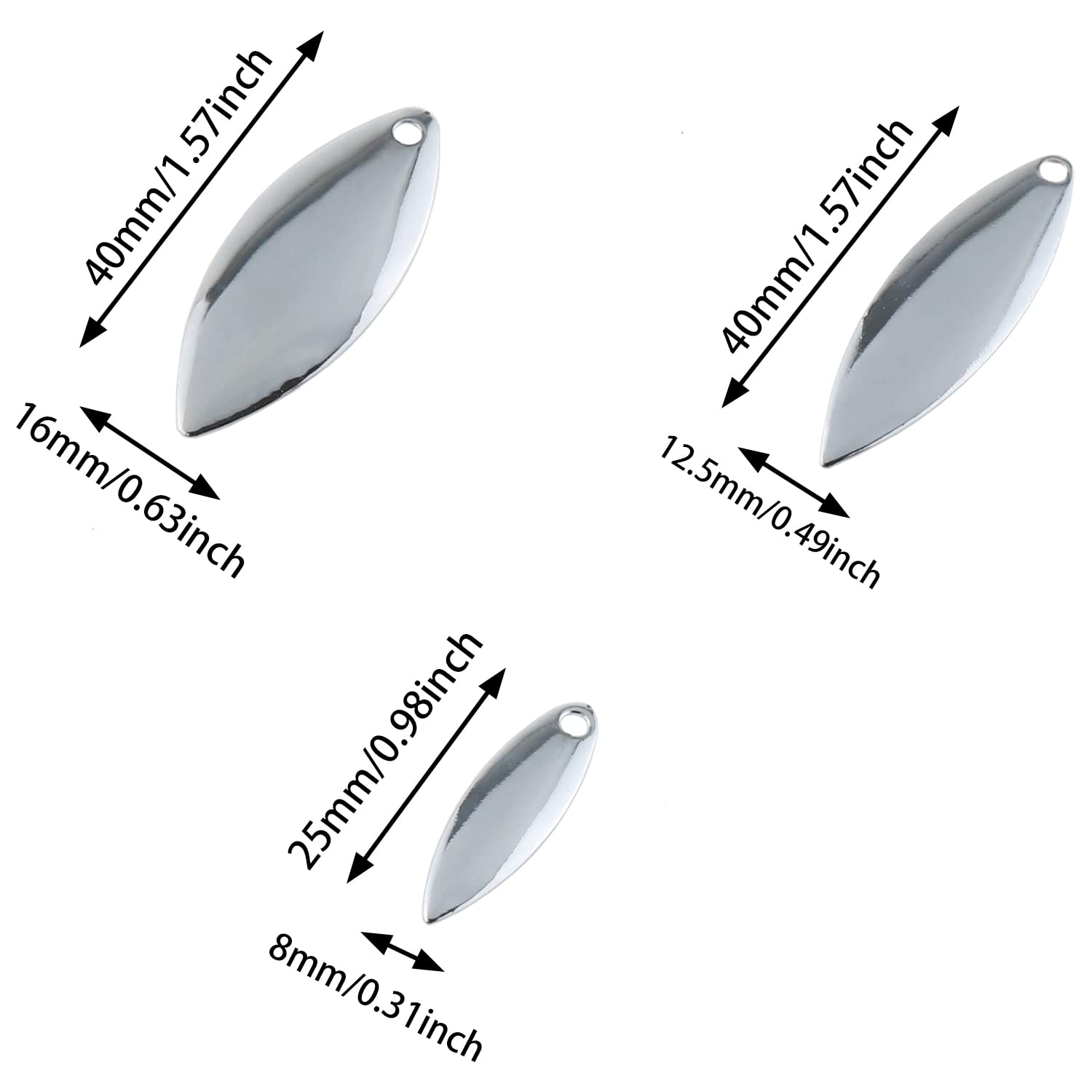 Fishing Spoons Blade ZZHXSM 30PCS Fishing Spinner Blade Colorado Willow Kit, Spoon Easy Spin Spinner Bait, DIY Lure Kit Making Spinner Tackle Accessory, 10PCS for Each Size