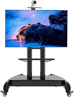 Movable TV Stand with Wheels, Fits 32-75 Inch LED Flat/Curved TVs, Space Saving & Cable Management, Stable & Mobile, Height Adjustable, Easy to Assemble