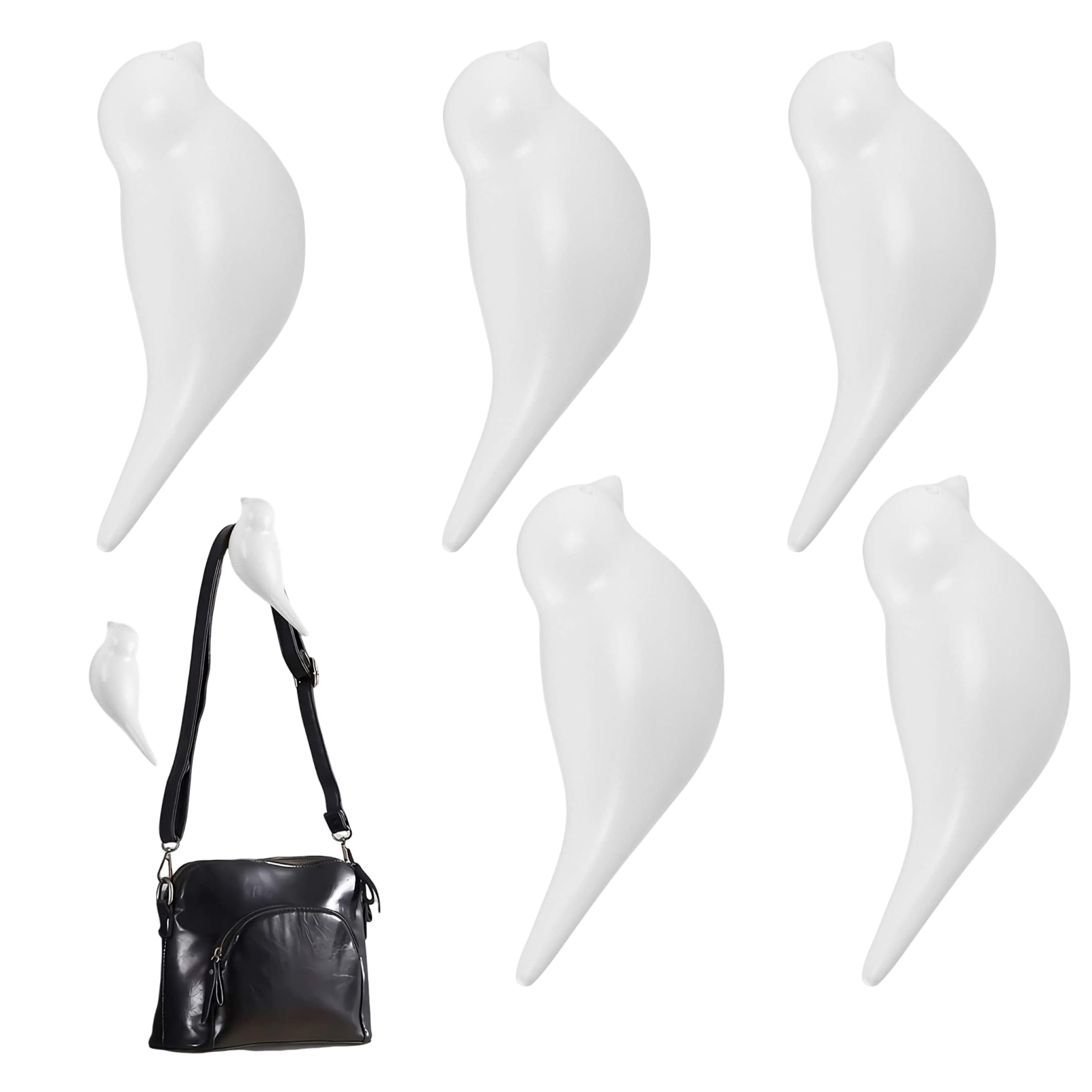 Otbushit 5Pcs White Bird Shaped Wall Mount Coat Hooks, Sturdy Multifunctional Decorative Hanging Rack for Hat Towel Key Clothes Storage