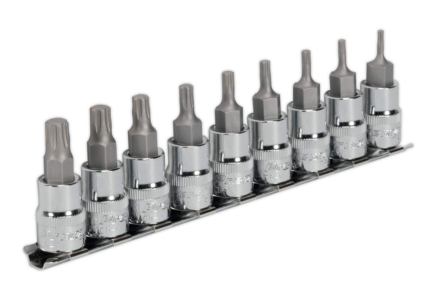 Sealey Trx-P Socket Bit Set Polished Finish 9 Pcs 3/8" Square Drive 50mm Ak6222 from B&Q