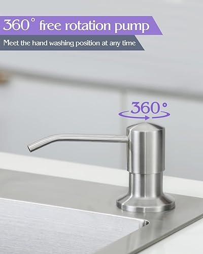 Miniatura 5 de Dispensador de jabón líquido para cocina, dispensador de jabón integrado para fregadero, acero inoxidable, juego de bomba para jabón o loción,