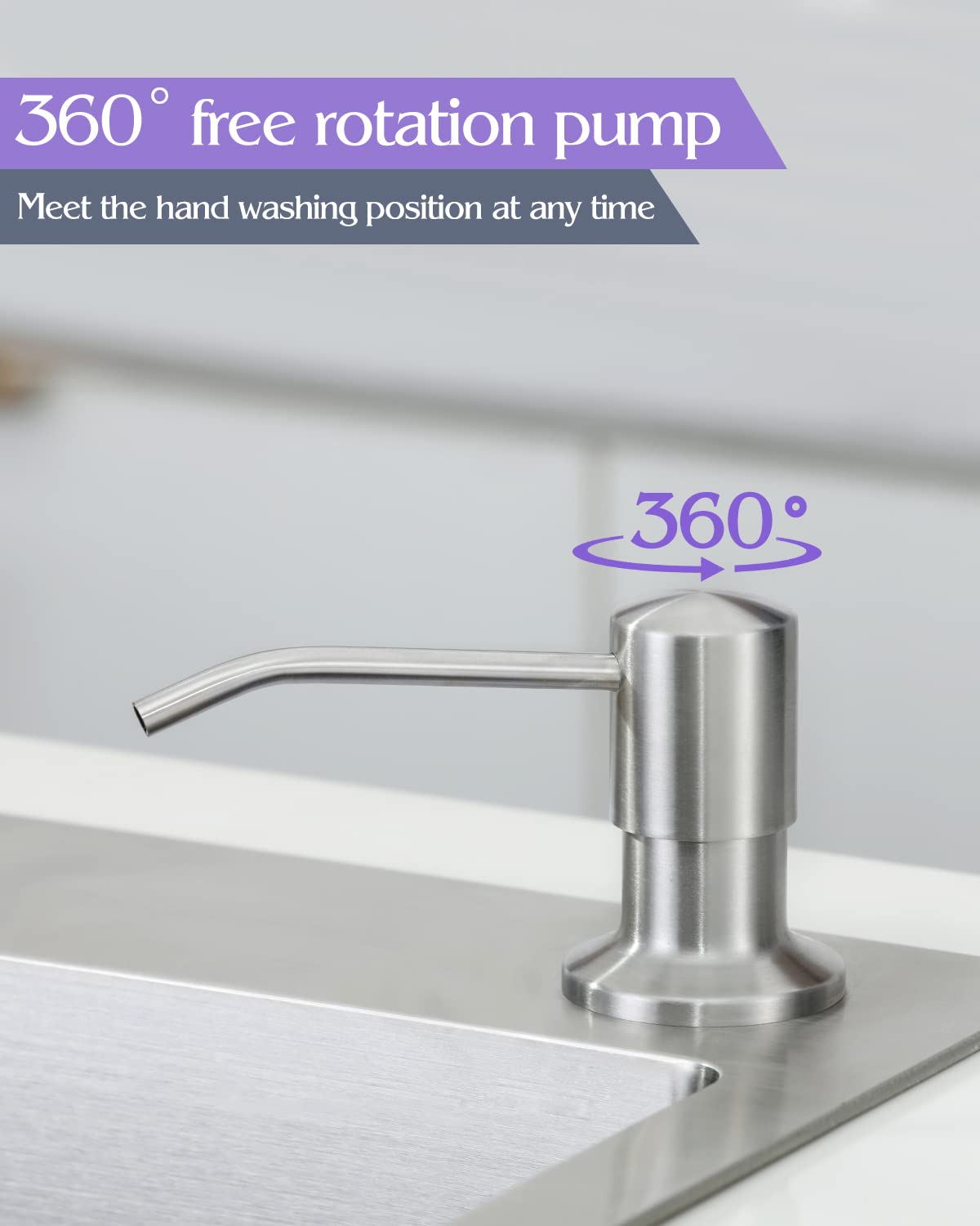 Dispensador de jabón integrado para fregadero de cocina, níquel cepillado, acero inoxidable, dispensador de jabón con capacidad grande F25-1BN de 17 onzas