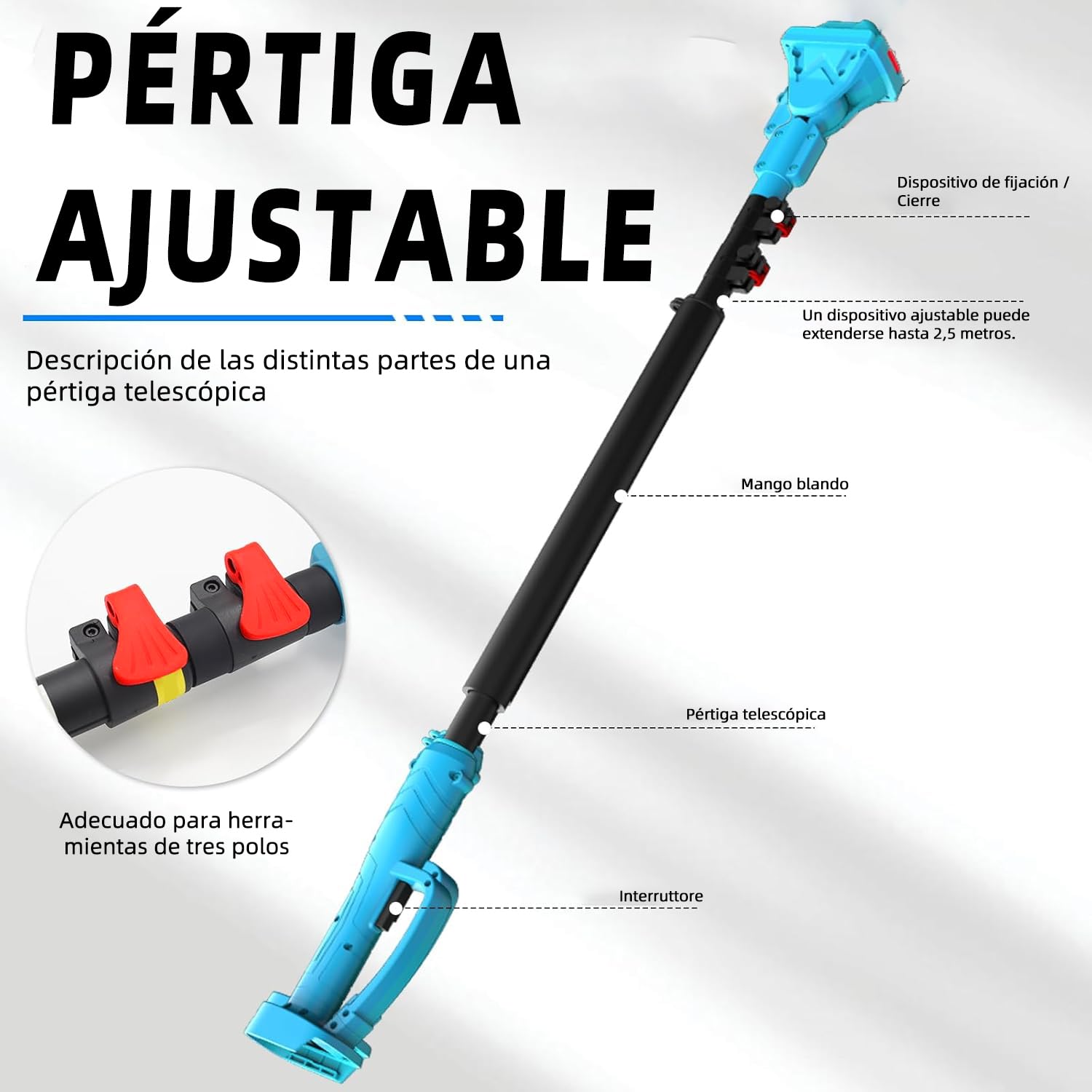 Tijeras de podar telescópicas con batería: equipadas con dos baterías de 4000 mAh, cuchillas SK5 de 40 mm, 4,5 metros de longitud total, para cortar árboles arbustos y setos