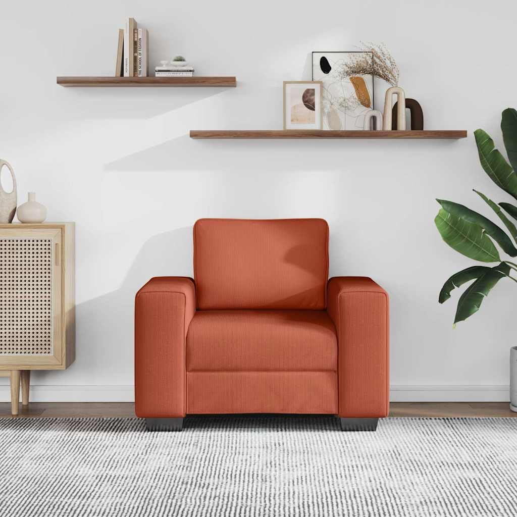 Fotel czerwono-pomarańczowy, 100 x 77 x 82 cm, materiał sztruksowy z wyściółką z pianki, rama ze sklejki, funkcja relaksu i wszechstronny, nadaje się do salonu, pokoju gościnnego, gabinetu