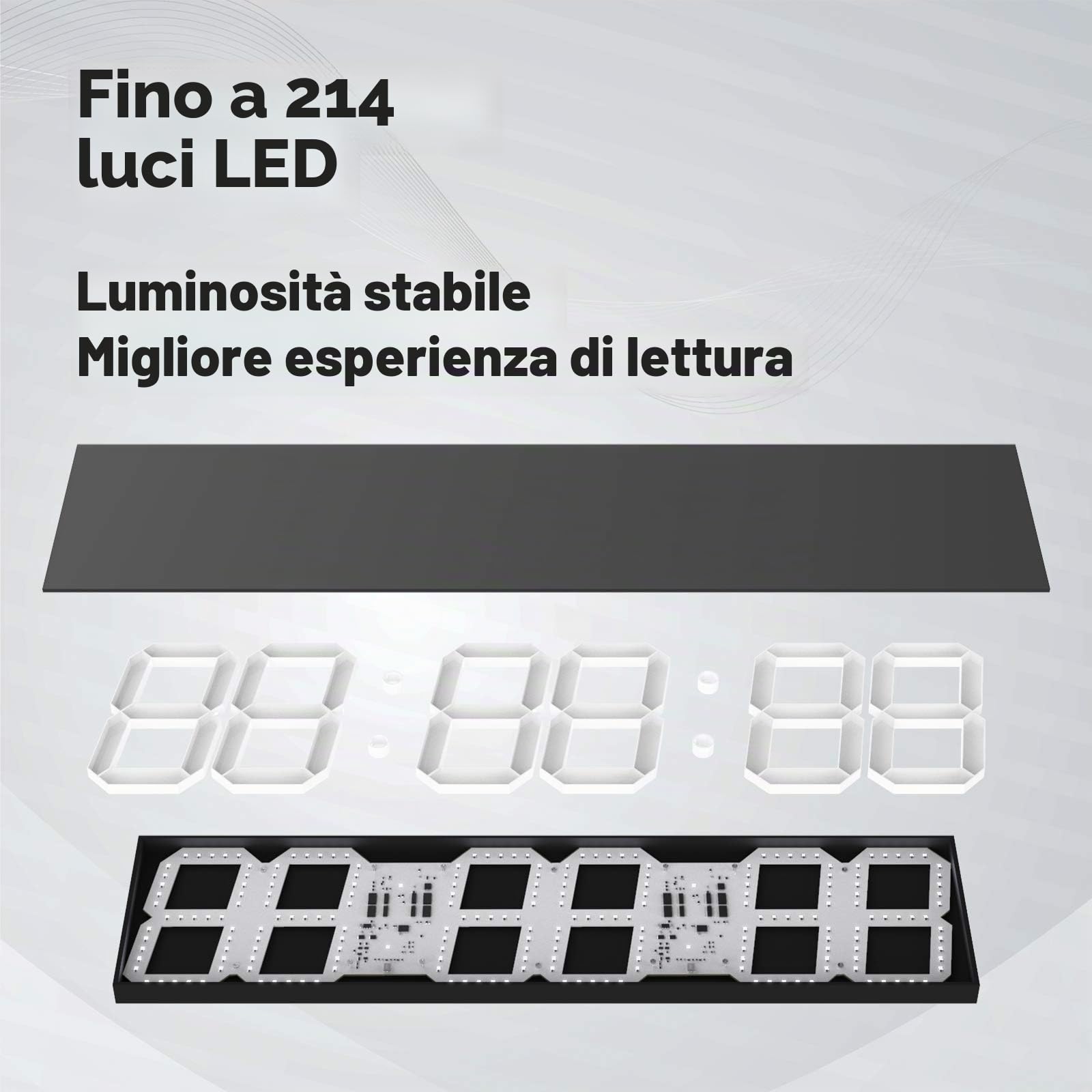 CHKOSDA Orologio digitale da parete, con dimmer automatico, con timer per conto alla rovescia con telecomando, display a LED largo 27.5in, 6 cifre, montaggio a parete, data e temperatura (bianco)