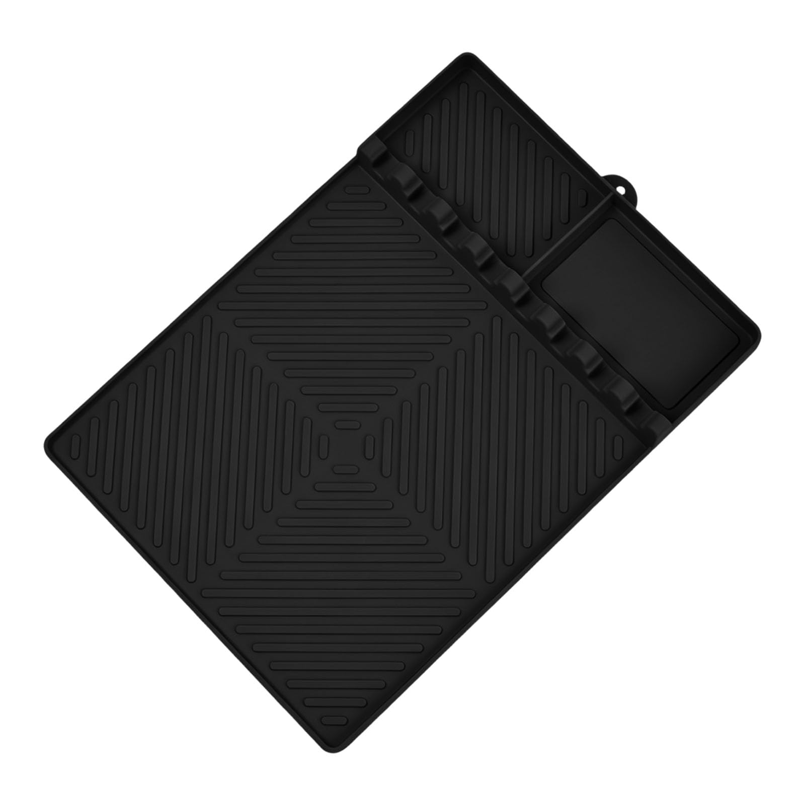 Silicone BBQ Drip Mat with Ridged Design, Tool Rest Slots and Corner Tray for Grill Side Shelf Organization and Prep Silicone Barbecue Drip Mat Grill Side Shelf Organizer Utensil Rest Grease Draining