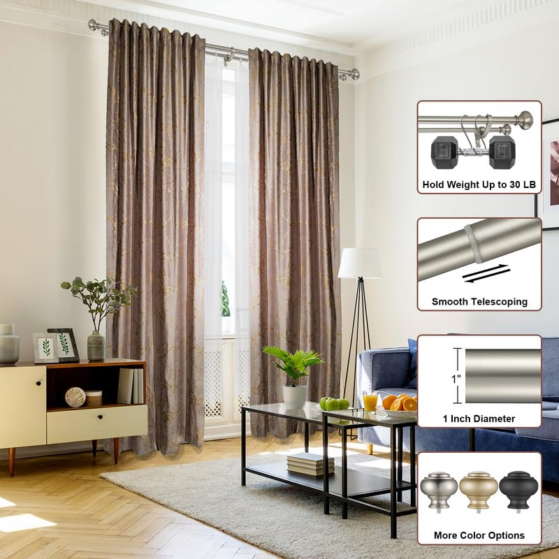 Asta Per Tende Doppia Da Soffitto - Nichel Spazzolato - Lunghezza Regolabile Da 48 A 84 Pollici (122-213 Cm) - 2