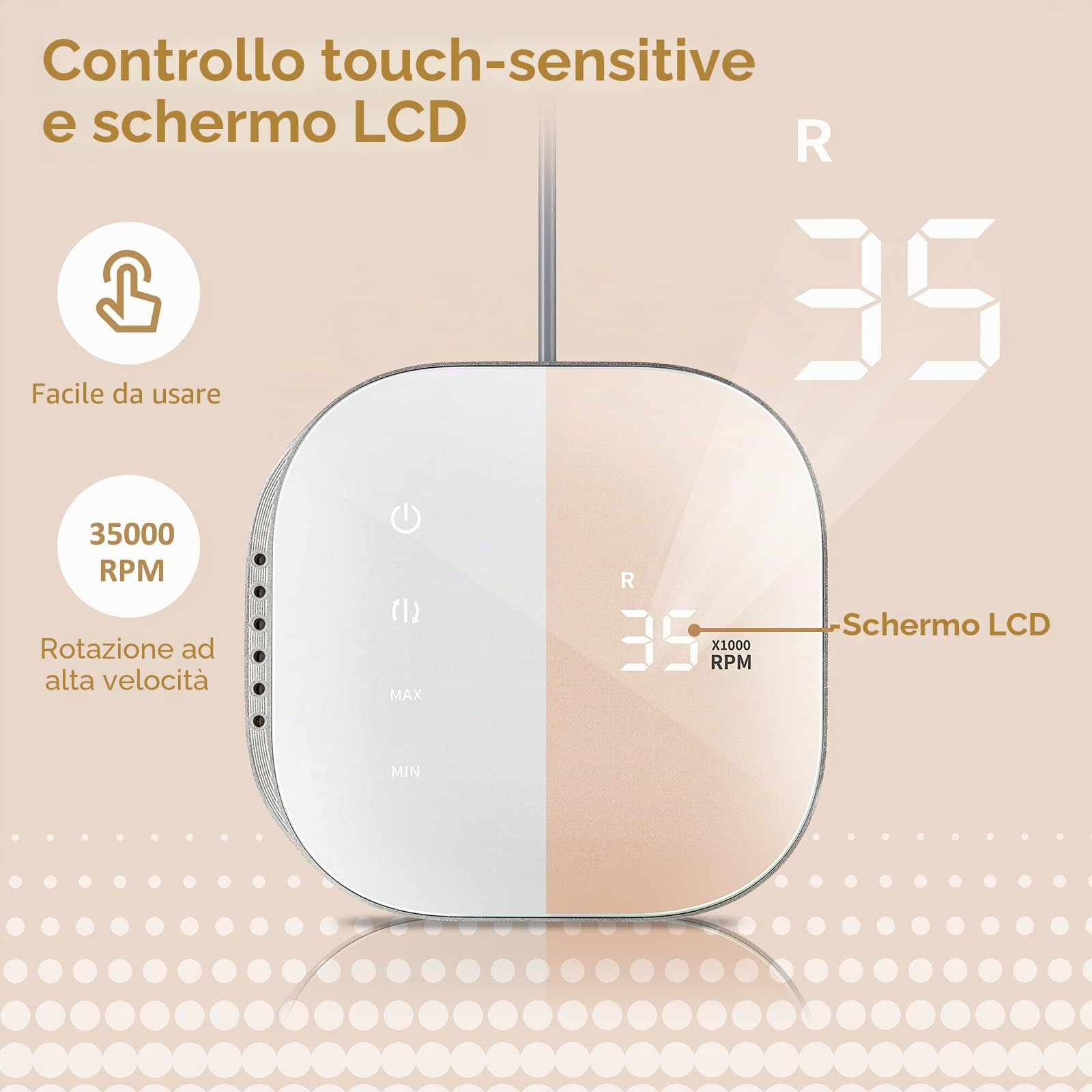 Madenia Fresa per Unghie Professionale 35000 Giri Display LCD Efile Digitale Lima per Unghie Elettrica Manicure e Pedicure, Zero rumore Nessuna vibrazione, con 6 Fresa Punte, Rosa