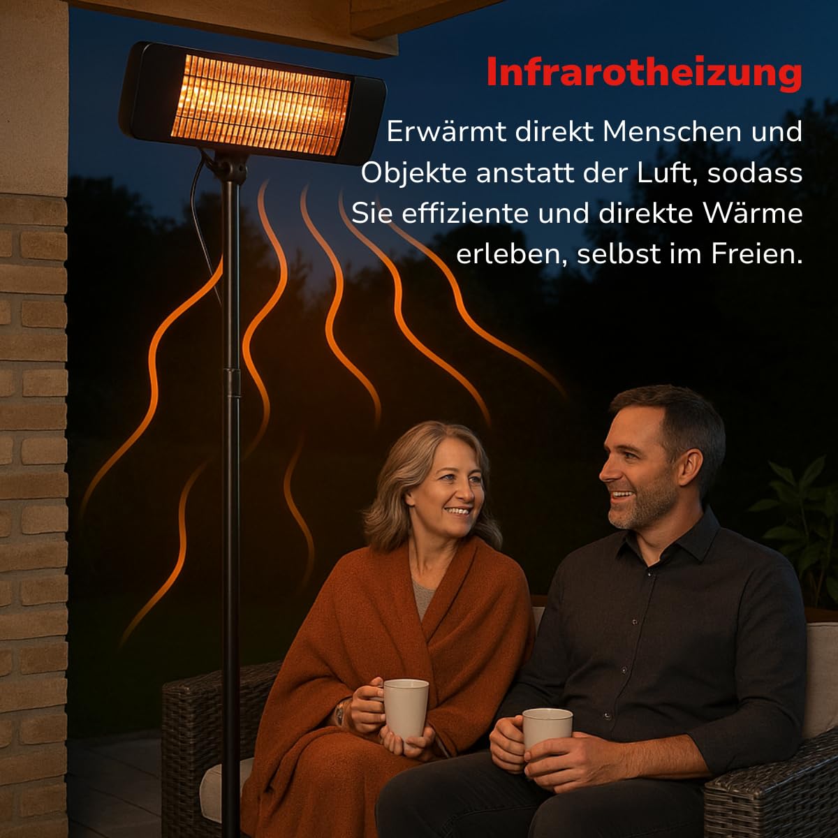 alpina Infrarotheizung Standgerät - Terrassenheizer 2000W 3 Heizstufen - Spritzwassergeschützter Heizstrahler IP24 mit Infrarotlampe - Heizstrahler Terrasse - Elektro Heizkörper - Heater
