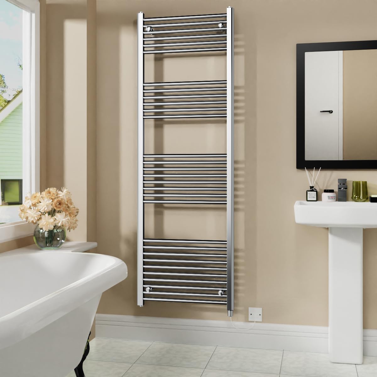 Warmehaus 800W Electric Heated Warming Towel Rail Bathroom Radiator Chrome - 1800x600mm