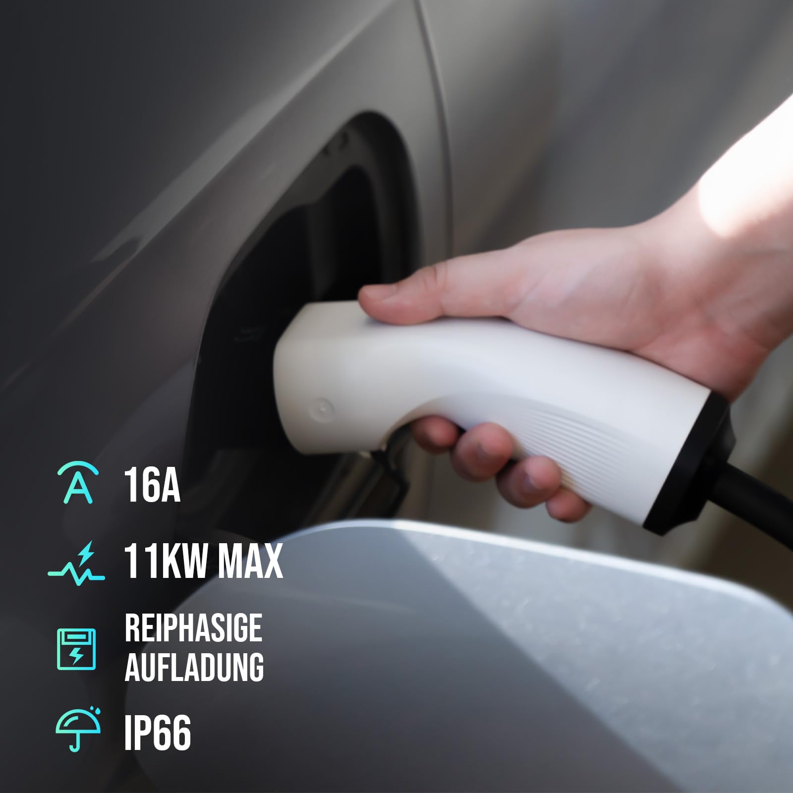 Teskee Mobile Wallbox 11kW Typ 2 Ladekabel EV Ladegerät für alle Elektrofahrzeugen EV PHEV | Max. 11kW 6-16Amp 6 Meter in Länge 3-Phasig CEE Stecker