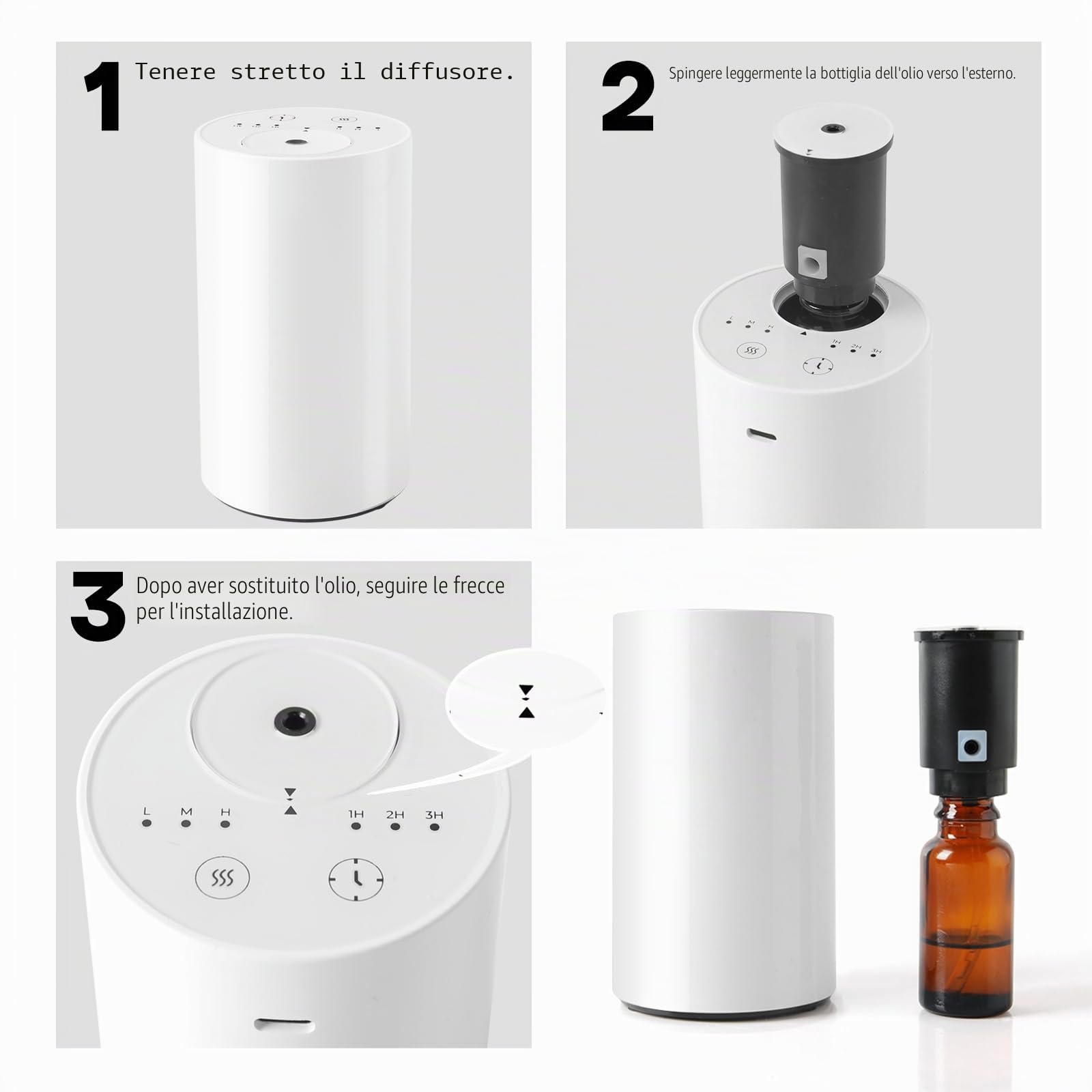 LOXIM Diffusore di aromi senza acqua, senza fili, con oli essenziali di menta piperita, fragranza per interni con batteria, 3 nebbie fredde, 3 timer 1/2/3 H, diffusore per aromaterapia, per auto