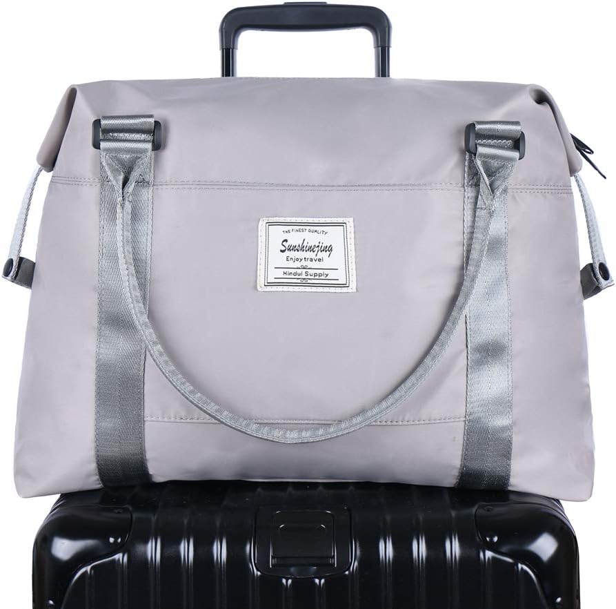 Unisex Large Travel Shoulder Weekender Overnight Bag Handbag Gym Tote Bag with Trolley Sleeve (Silver Grey)