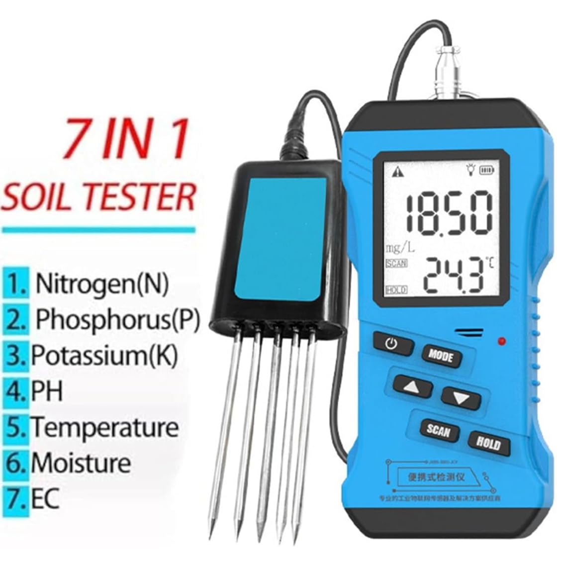 7 in 1 Soil Tester, Nitrogen, Phosphorus, Potassium Npk Tester, Ph, Moisture, Nutrient Conductivity, Ec Meter,High Accuracy Digital Sensitive,Soil Fertility Test