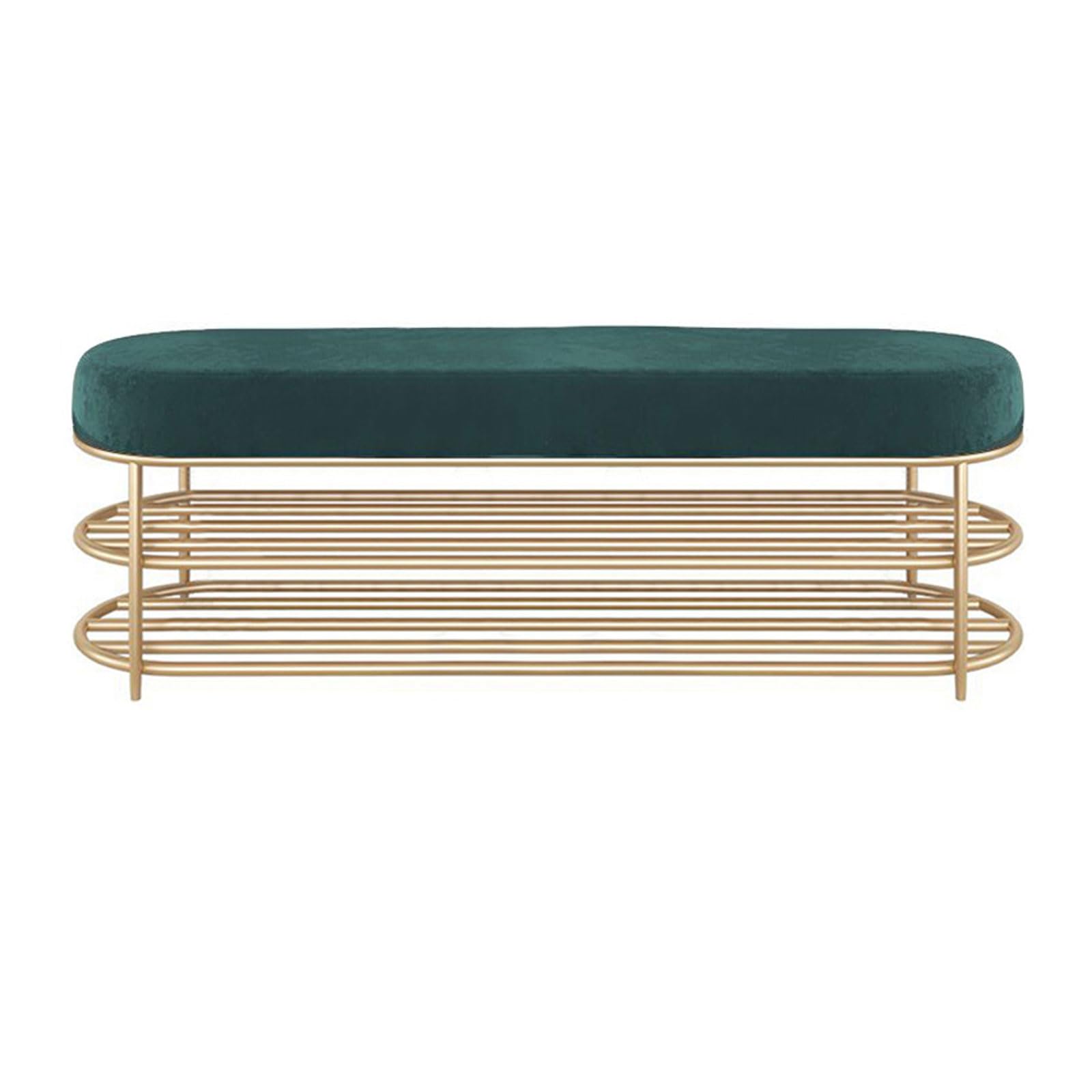 LWJSOCP Modern Metal Shoe Bench with Storage Rack Velvet Upholstered Seat Multipurpose Entryway Bench No Assembly Needed