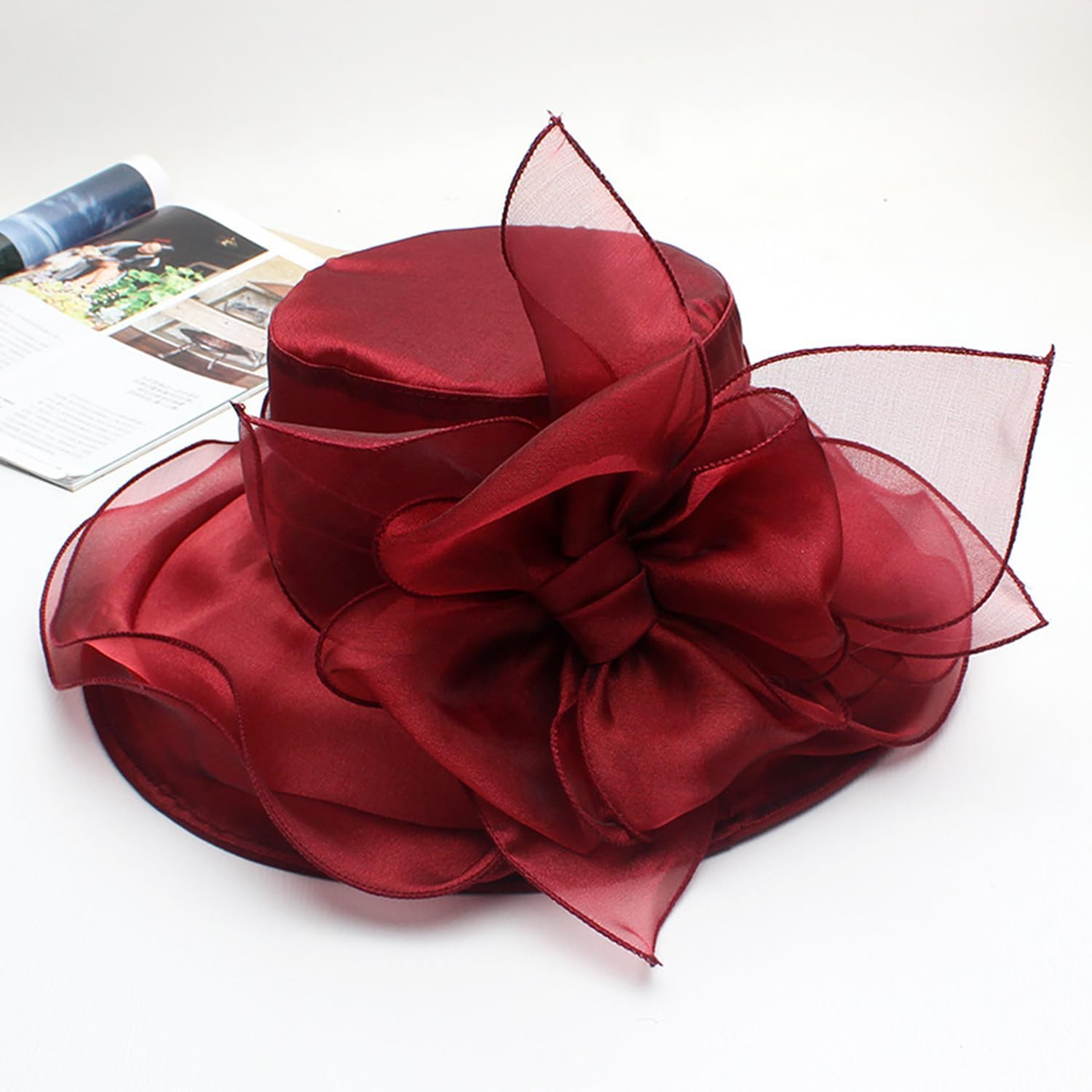 Women Derby Fascinator Hat Organza Church Wedding Hats Wide Brim Cocktail Tea Party Hat