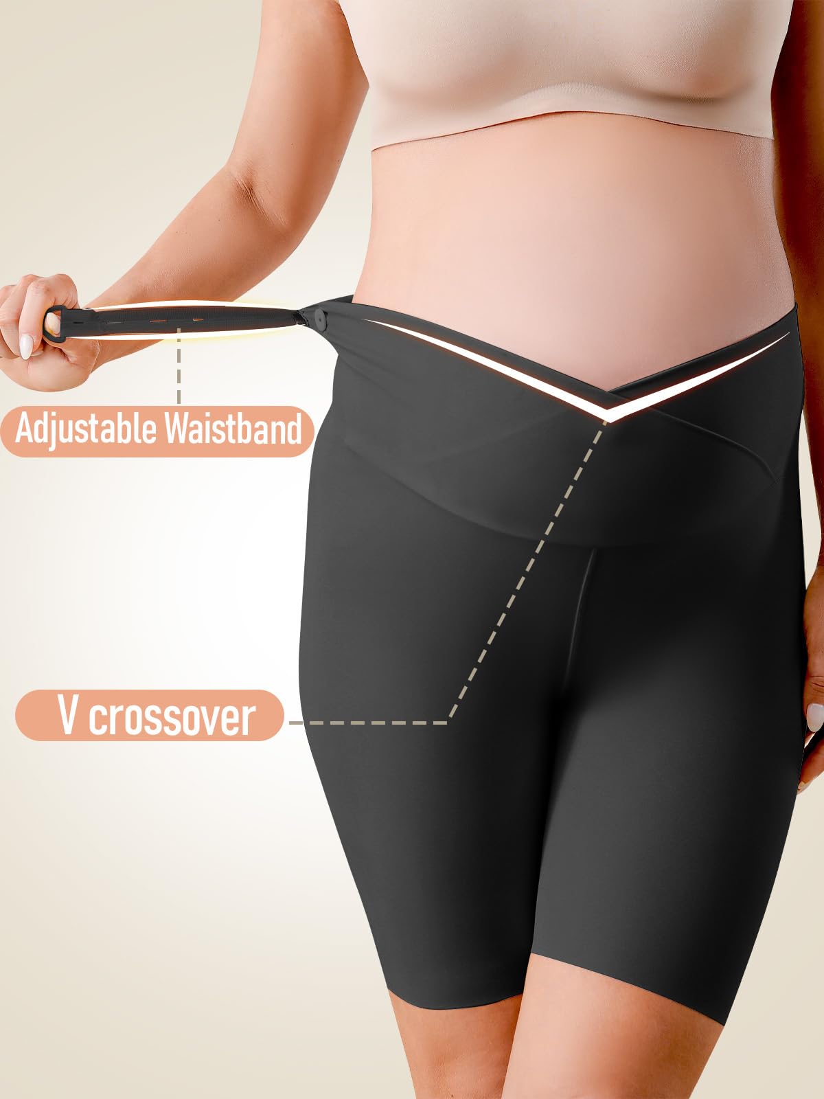 Pantaloncini Premaman,Regolabile Leggings Corti da maternità da Donna,Estivi Pantacollant Gravidanza sopra la Pancia Nero L