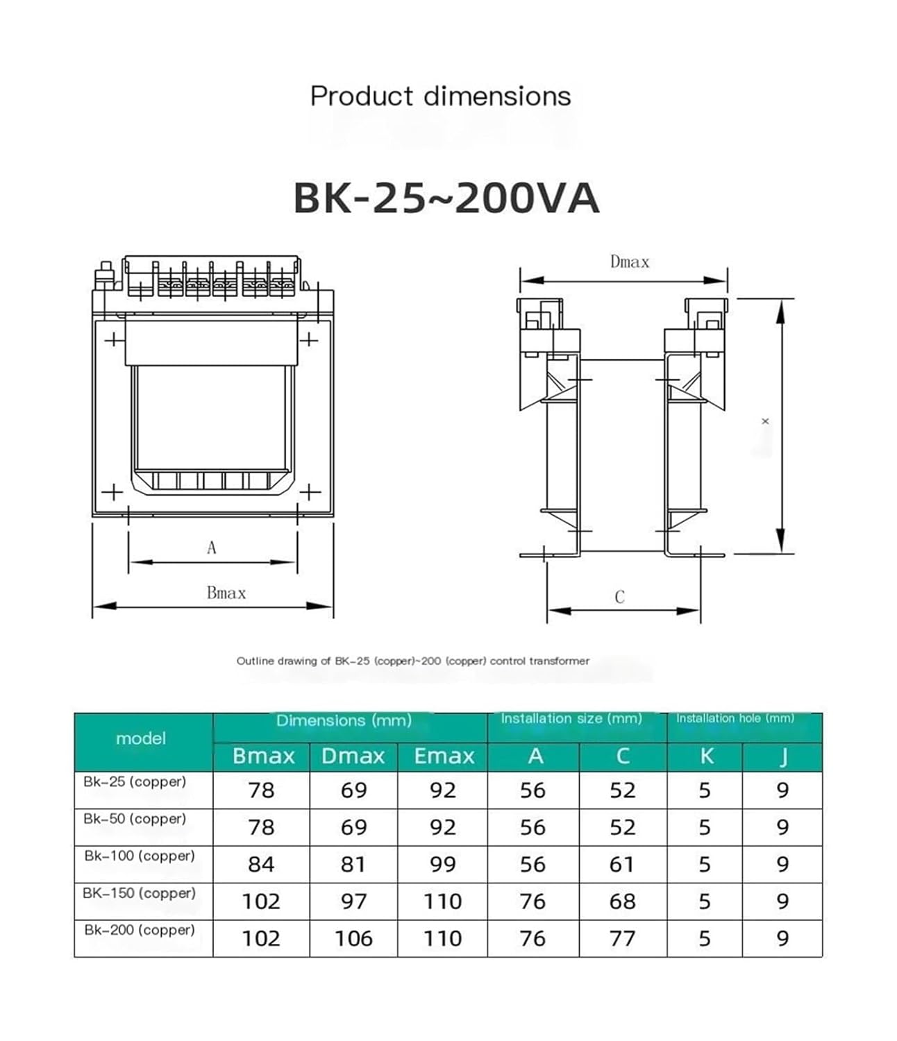 BK-100VA Machine Tool Single-Phase Isolation Control Transformer AC 380V/220V(Input 220 Output 220V)