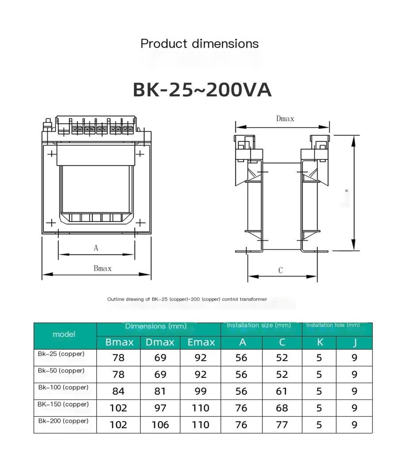 Transformador de control de aislamiento monofásico for máquinas herramienta BK-100VA, CA 380 V/220 V(380 220 output 1103624126)