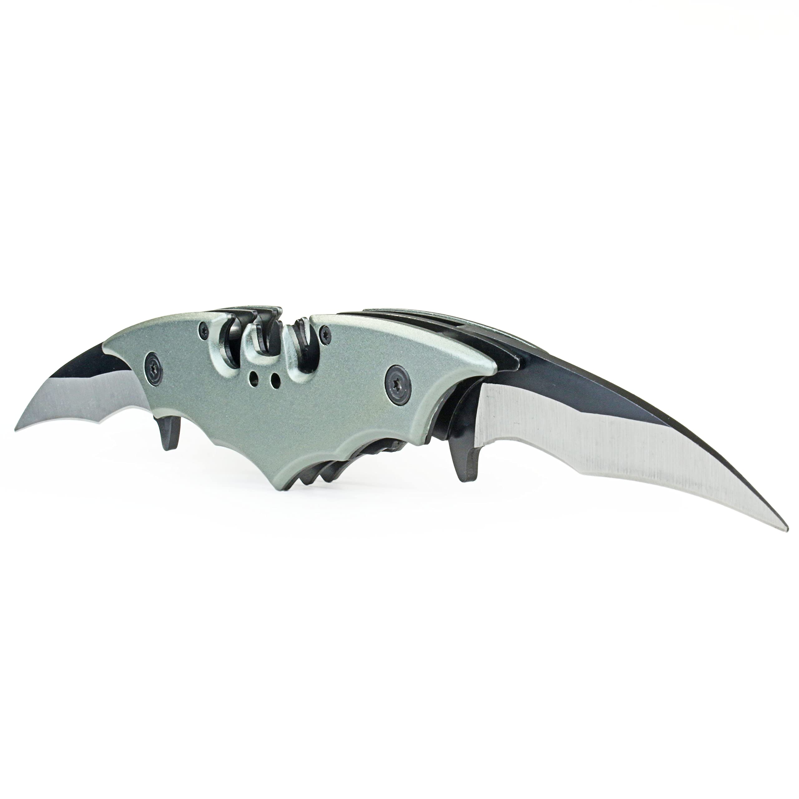 Dark Twin Blade Knife - Double Edge Folding Pocket with clip, 11" Stainless Steel Two Sharp Cut (): Silver