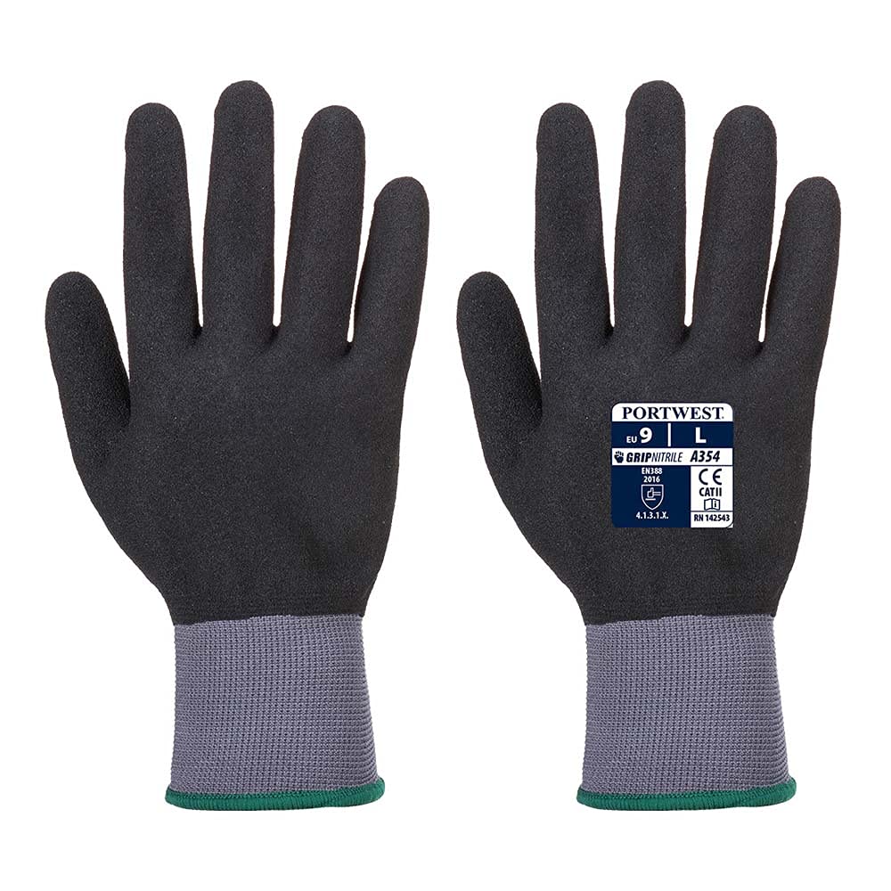 Portwest DermiFlex Ultra Pro Glove - PU/Nitrile Foam, Color: Grey/Black, Size: M, A354K8RM