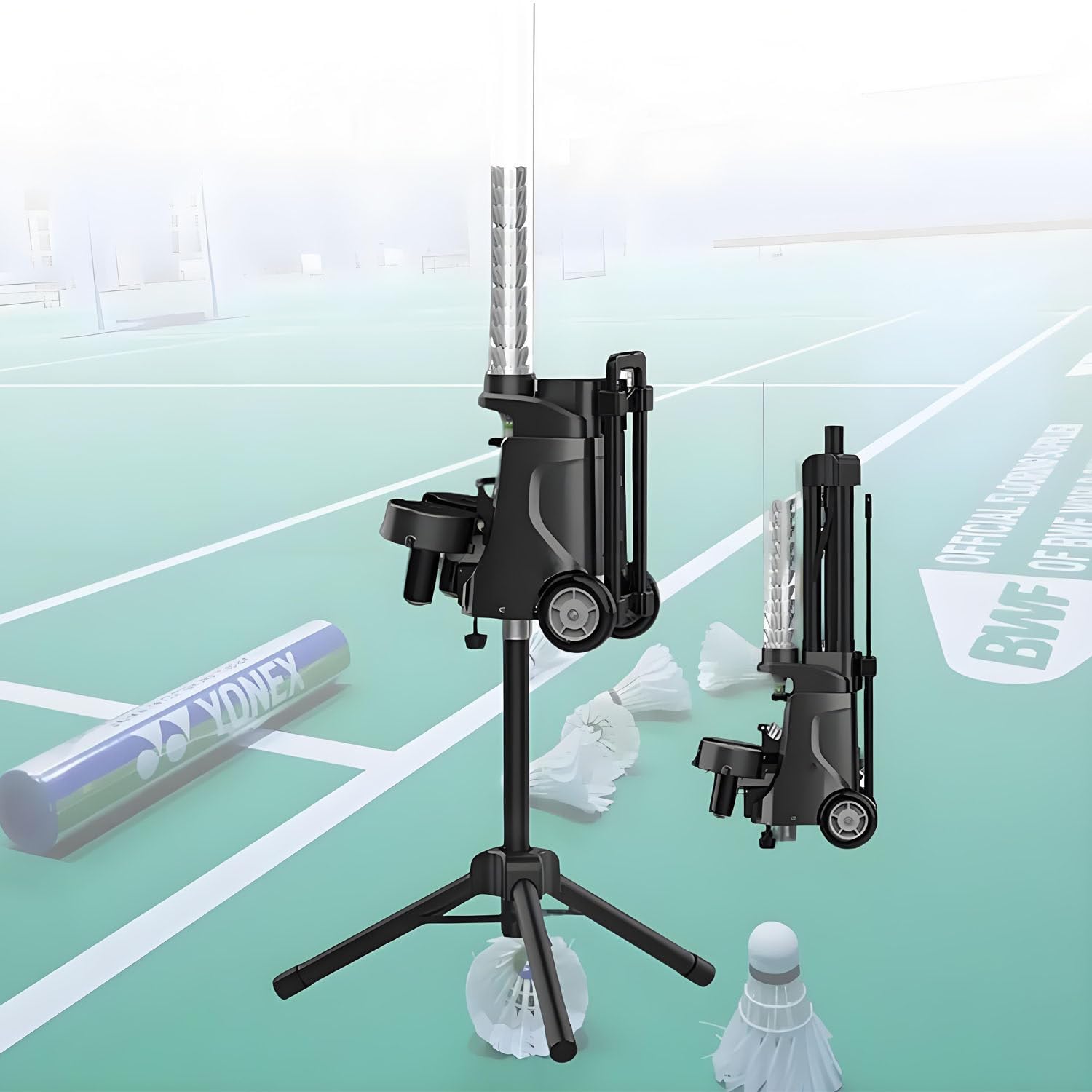 Lanzador de bádminton automático portátil, control inteligente por aplicación para entrenamiento, capacidad 52, ideal para canchas profesionales y uso doméstico, perfecto para práctica de bádminton