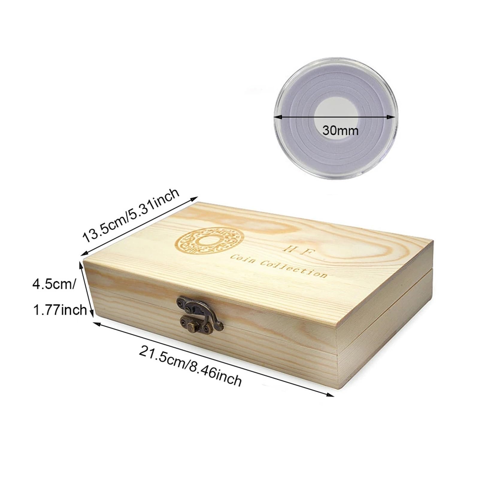Caja para Monedas de Madera Caja de colección Monedas Madera, cápsula Transparente for con Junta for Soporte Coleccionable 18/21/25/27/30mm, 50 Uds para Monedas