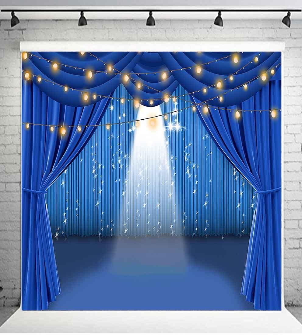 10x10ft Stage Spotlight Royal Blue Curtain Theater Backdrop Music Concert Theme Photography Backdrop Blue Backdrop Curtain for Bday Wedding Anniversary Party Vinyl Photo Studio Props BJYYPH63