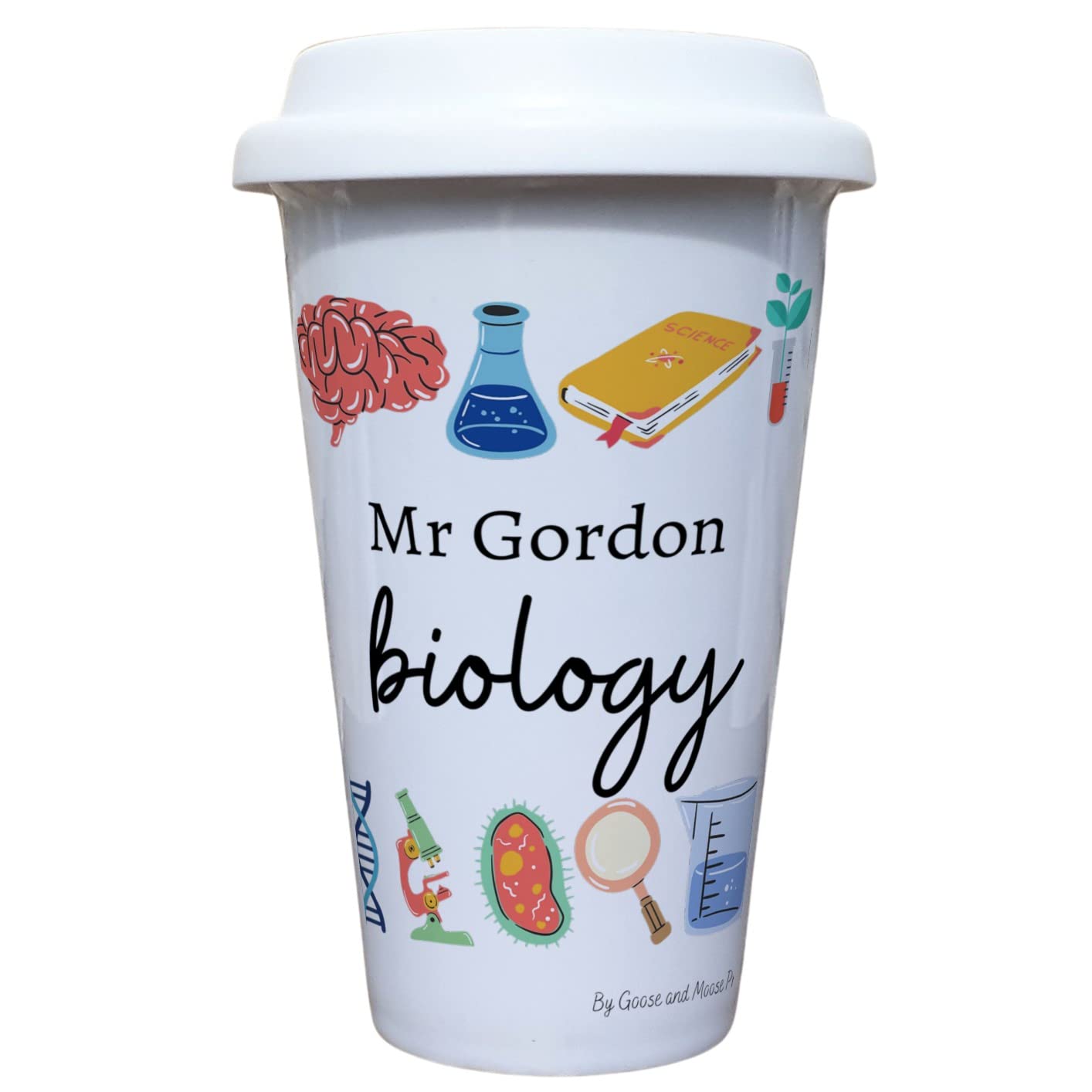 Biology Teacher Travel Mug Personalised - Gift for Science Lover - Personalised Scientist Student Thermal Ceramic Insulated Travel Mug (Biology)